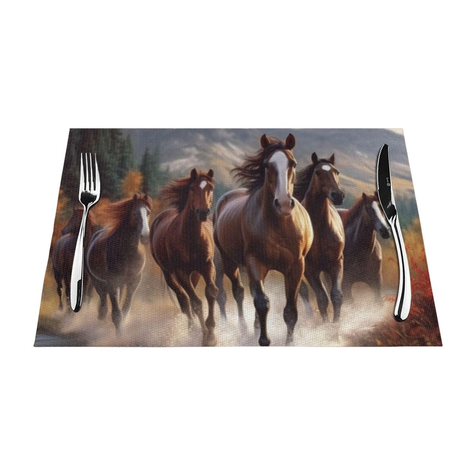Placemats Set of 1 PC Heat Resistant Non-Slip Place Mats for Dining Table Horses Placemats Wipeable Washable PVC Weave Table Mats for Party Kitchen Dining Decor 45 x 30 cm