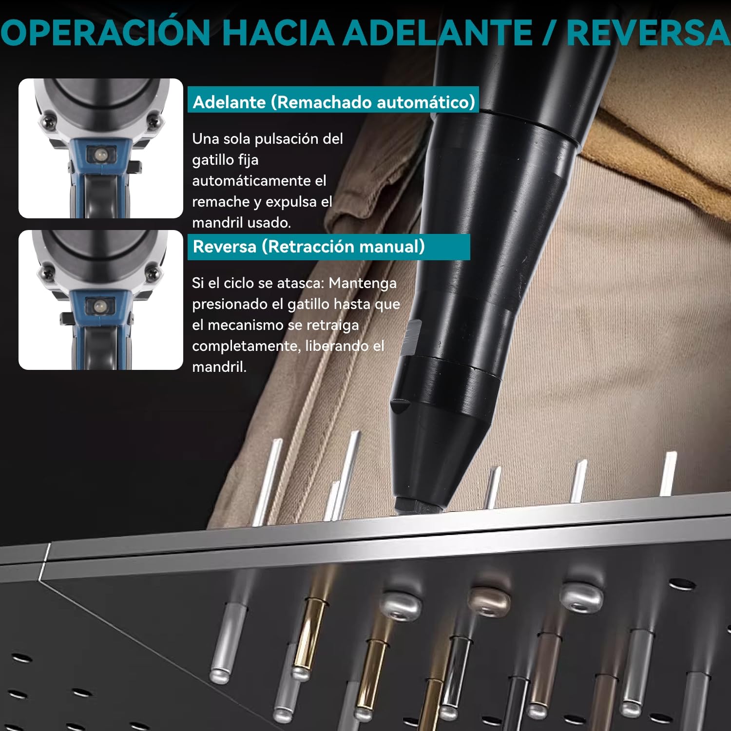 Yofidra Pistola Remachadora a Batería, Remachadora Eléctrica sin Escobillas 20000N, Remache Inalámbrica para Remaches de 2,4-5,0 mm, Luz LED, Remachadora Automática con 2 Baterías de 2,0 Ah