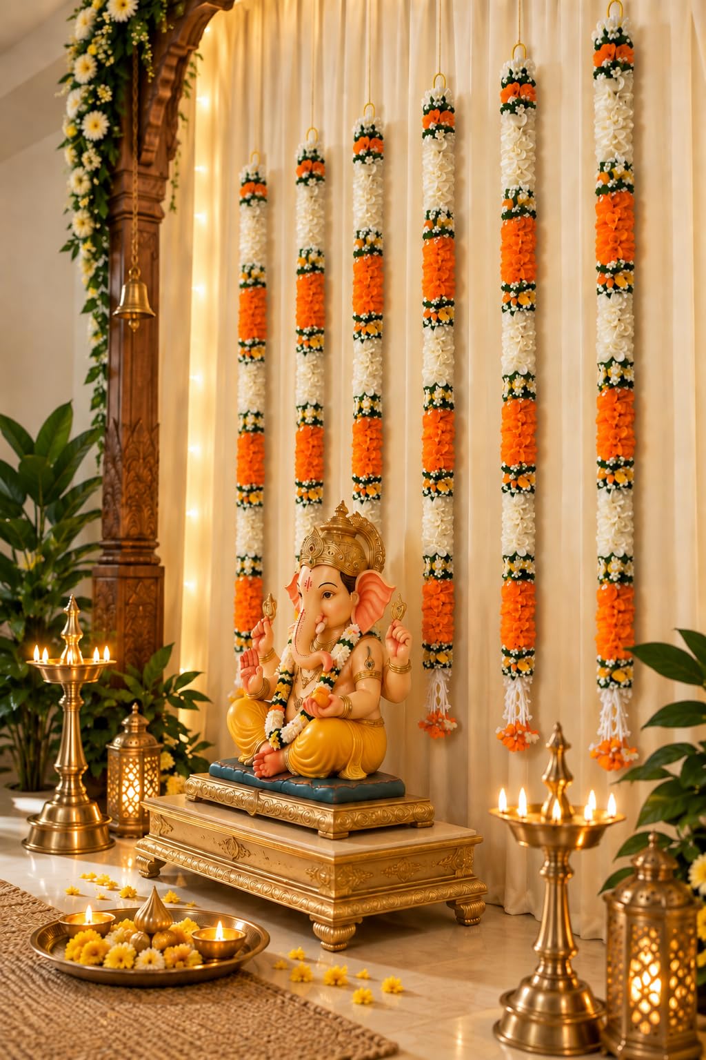 Artificial Flower Garlands - White Jasmine & Orange -1 Artificial Flower Garlands - White Jasmine & Orange -1