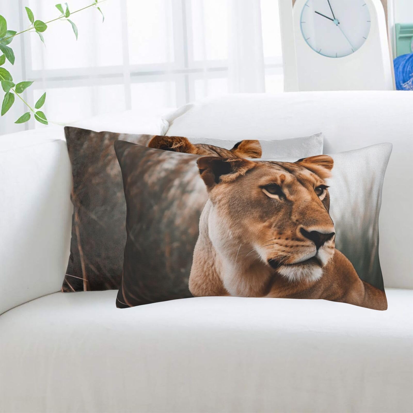 Lion Wildlife Standard Pillowcases Sets of 2, Ultra Soft Microfiber Plush Pillow Cases 16"X24" Comfort Decorative Throw Pillow Cover with Hidden Zipper for Bedroom, Sofa, Couch