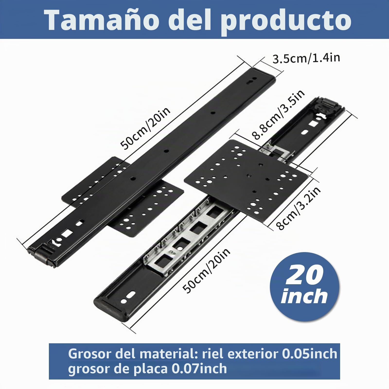 Rieles ocultos para puertas de armario, 2 unidades de 30-70 cm para puertas de armario, guías de bolas, montaje lateral, deslizadores de puerta corredera para armario (50 cm)