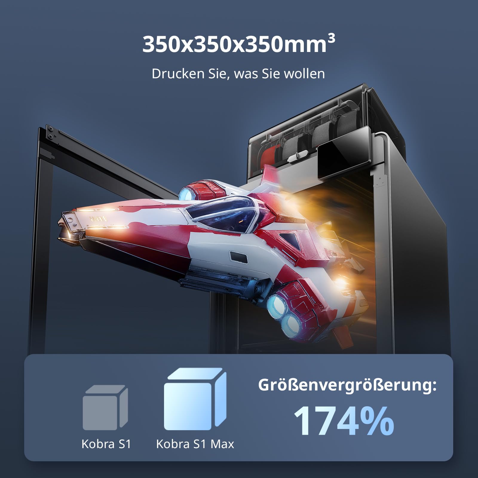 Anycubic Kobra S1 Max Combo 3D Drucker Groß, 65 °C aktive Kammerheizung, Vollständig Geschlossene CoreXY-Struktur, Druck mit maximal 16 Farben, Druckgröße 350x350x350 mm