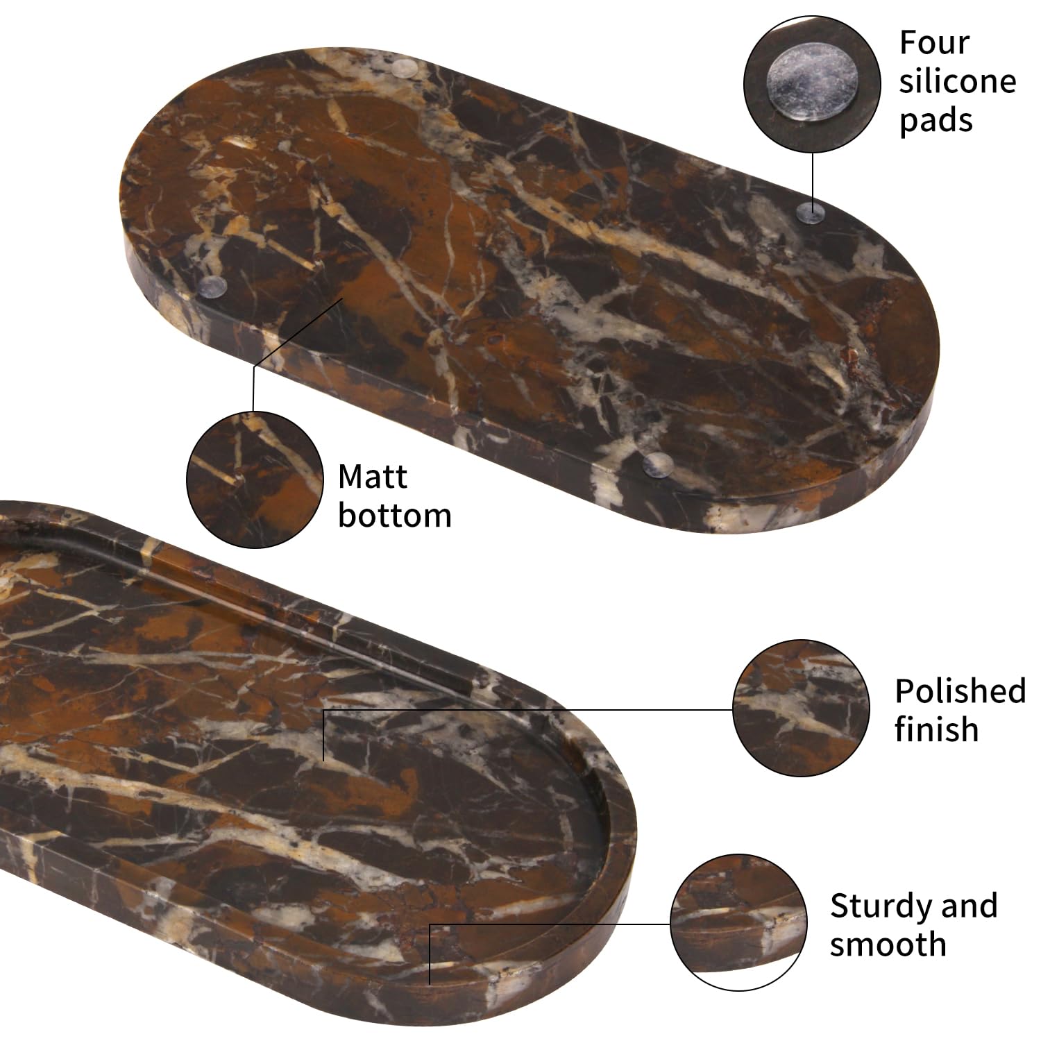 Marmeren dienblad met geschulpte rand, luxe natuursteen badkamer ijdelheid lade decoratief voor dressoir top parfum koffie thuis gootsteen sleutel snuisterij ring (carrara wit, 27 x 20 cm