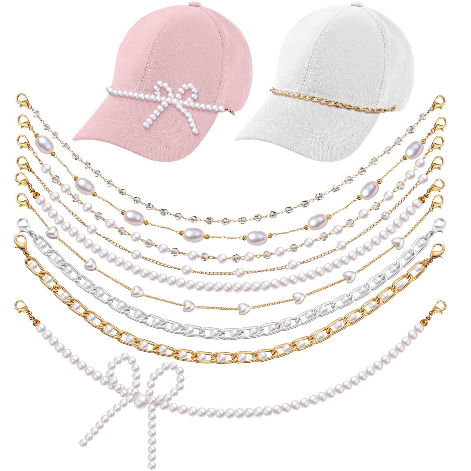 Geyoga 9 Pcs Trucker Hat Chains Trucker Hat Charms Women Man, Pearl