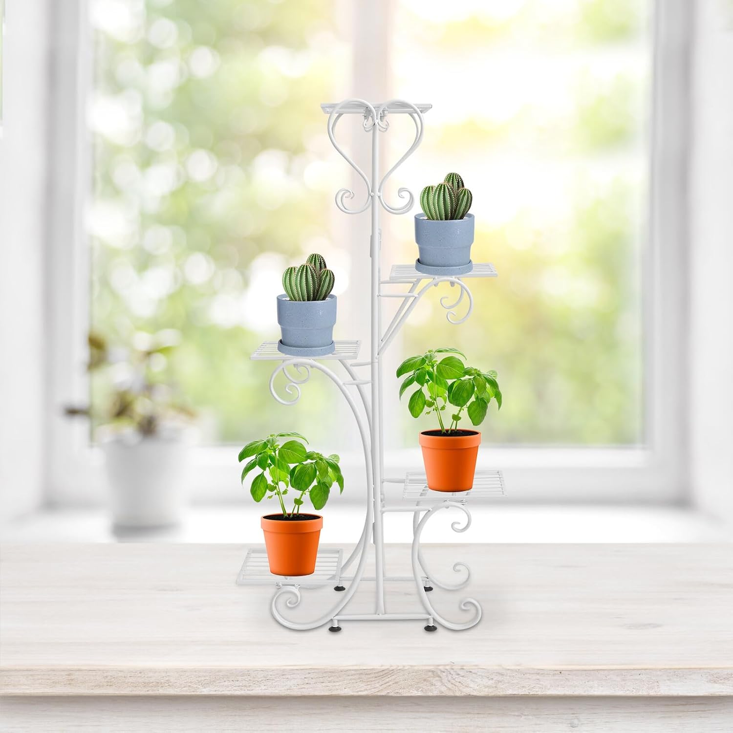 Multi-layer Flowerpot Display Rack Indoor Plant Pot Storage Shelf White Thickened Iron Balcony Flowerpot Holding Stand Large Capacity