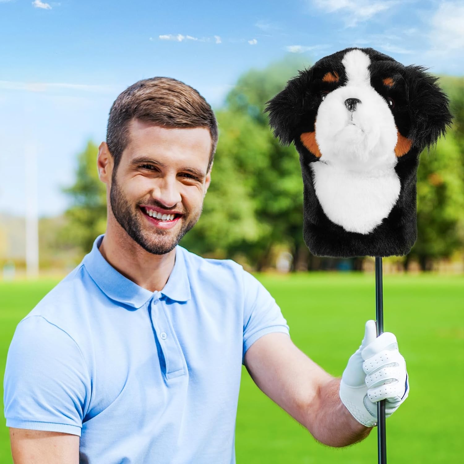 Craftsman Golf Golden Retriever Yorkshire Terrier Bernese Mountain Dog Border Collie Poodle Soft Cute Soft Plush Animal Driver Wood Headcover Head Cover Travel Protector Gifts for Men Women