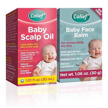 Colief Baby Scalp Oil & Baby Face Balm | Soothing Moisturizing Oil and Balm for Babies Scalp and Skin | Preventative of Itchy, Flaky, Dry, Damaged Skin on Infants | Rosehip Oil and Chamomile