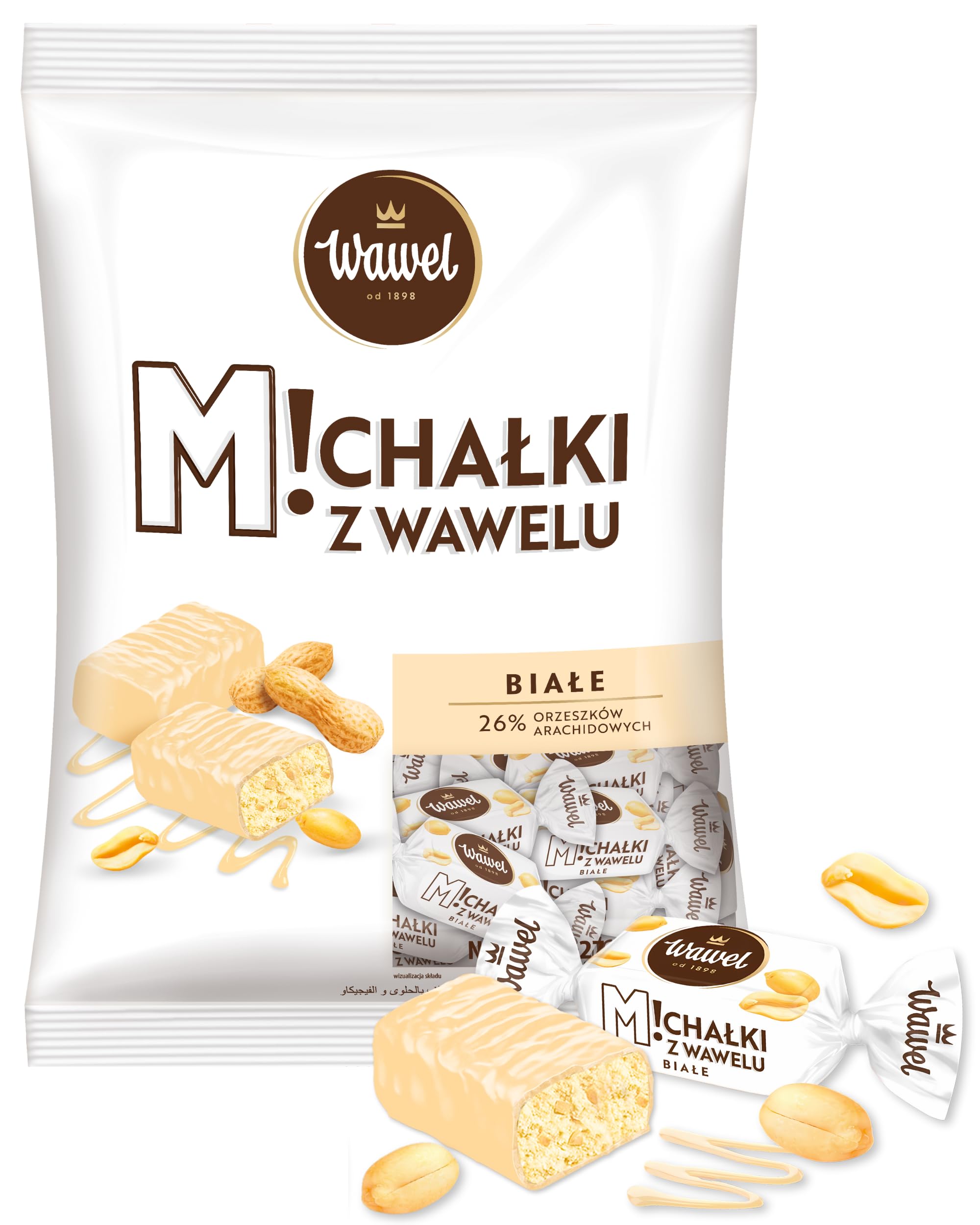 Wawel Michałki Białe z Wawelu Cukierki z orzeszkami arachidowymi w białej polewie 26% orzeszków 1kg 1000g