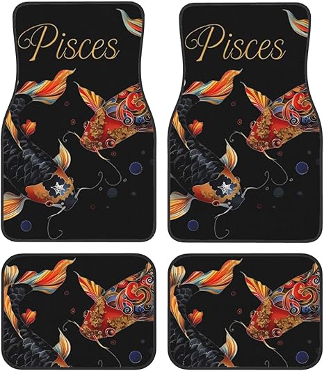 Car Mats Set of 4 Pisces Zodiac Sign Floor Mats for Cars Universal Front Rear Vehicle Rugs Auto Accessories for Truck Sedan