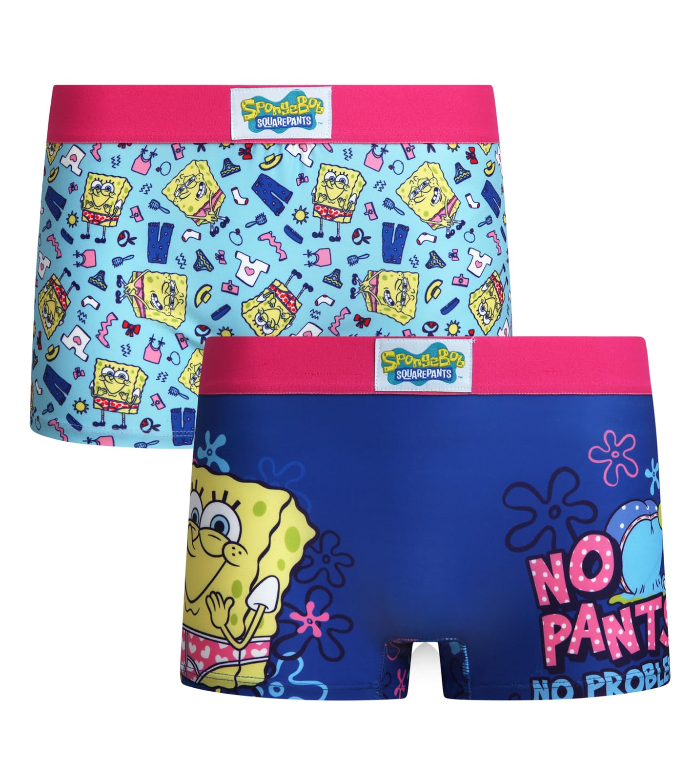COCO BRANDS Womens Boyshorts Underwear - 2 Pack SpongeBob SquarePants Strawberry Shortcake Powerpuff Girls Boxers for Women, Blue/Purple Spongebob, M