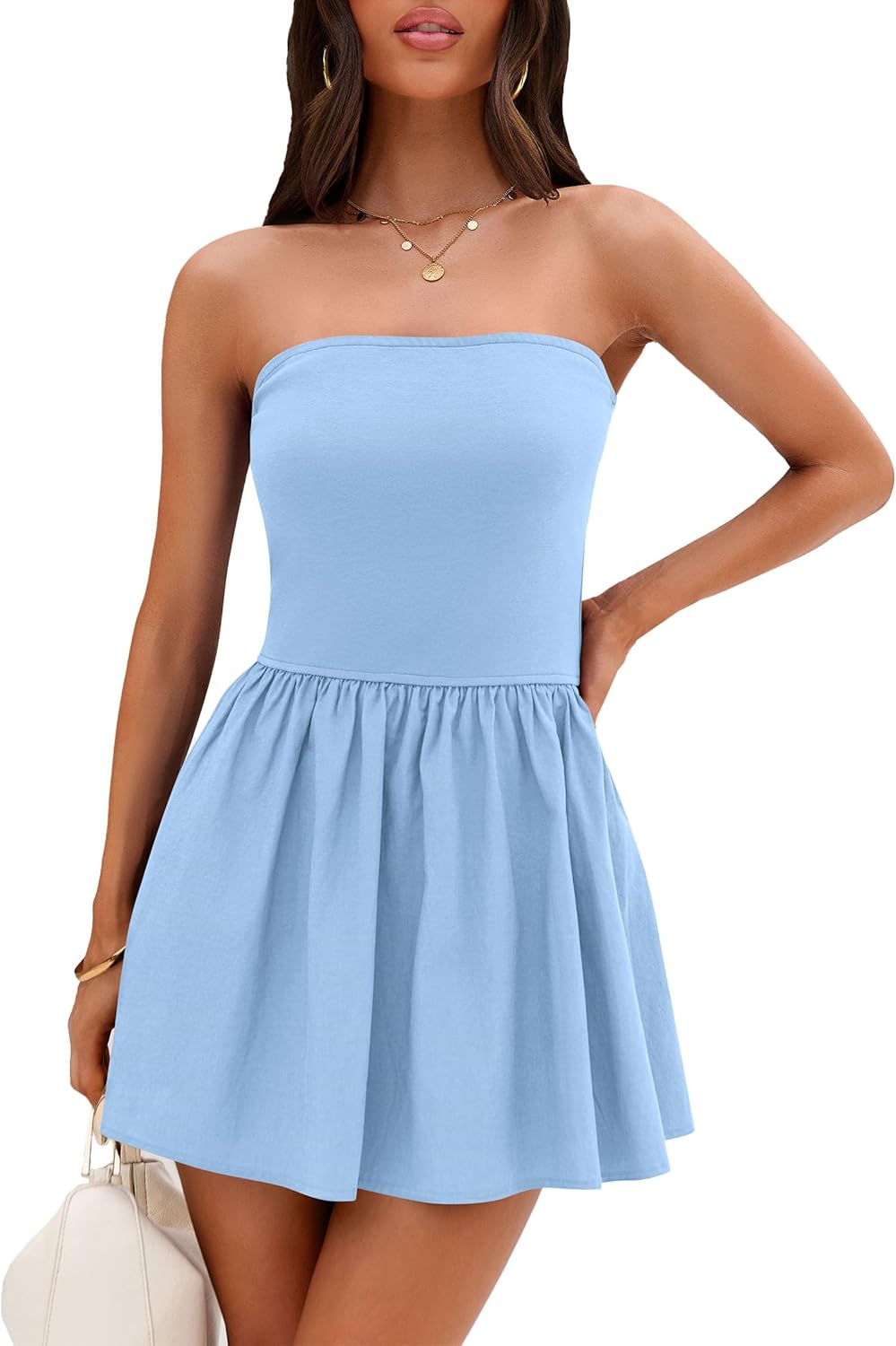 PRETTYGARDEN Women’s Summer Strapless Mini Party Dress 2025 Casual Tube Top Ruffle A Line Short Patchwork Sundresses