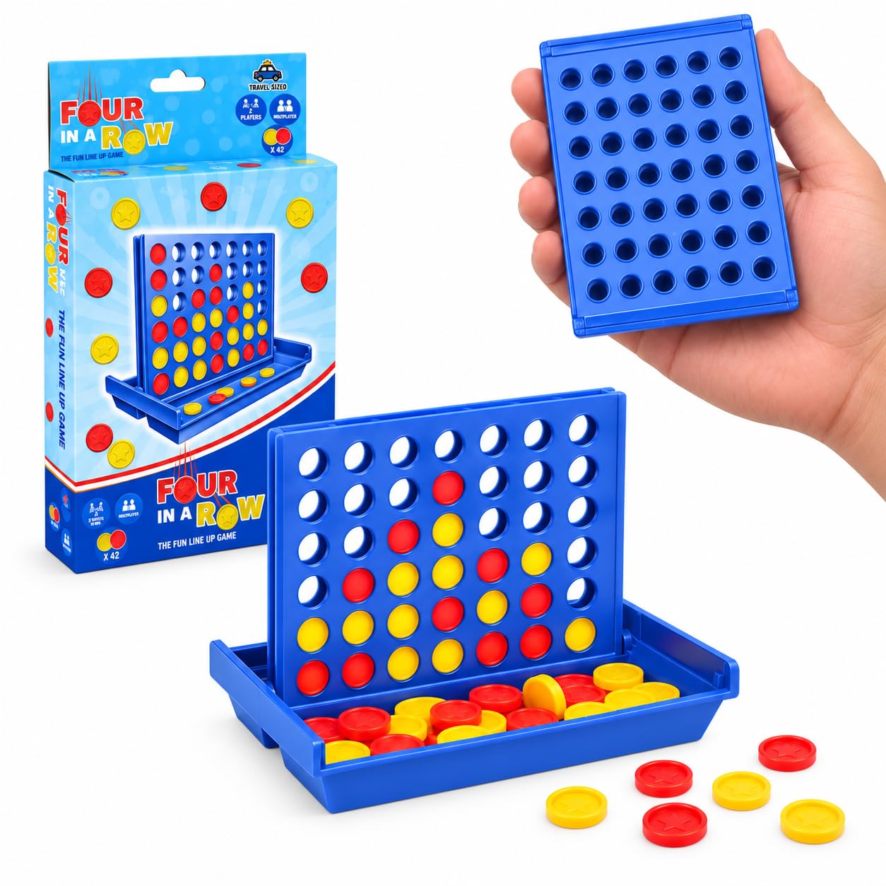 Henbrandt Mini 4 in a Row Travel Game – Kids Board Game for 2 Players