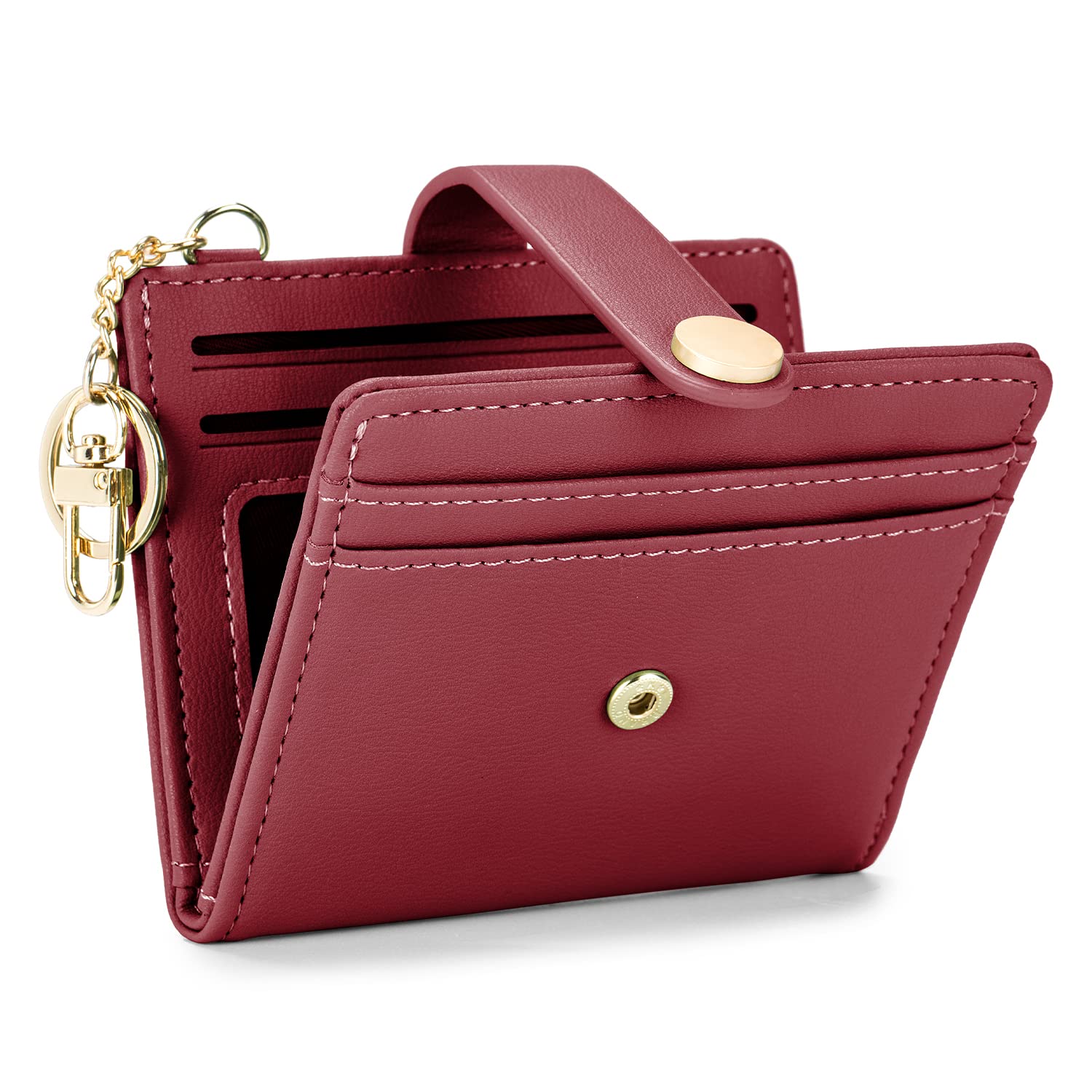 POIUGOYASlim Wallet for Women,RFID Blocking Bifold Credit Card Holder with Zipper Coin Pocket,ID Window,Keychain