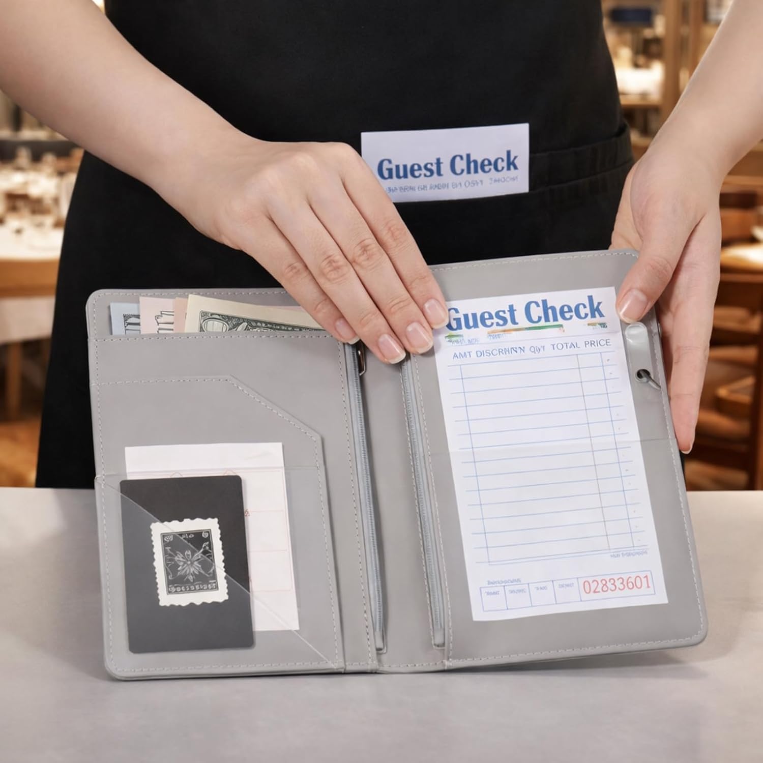 Honoson Server Guest Check Book Holder Set, 6 Pack Server Books with 2 Zipper Pockets and 30 Pack Guest Checks Waitress Notepad for Cafe, Restaurants, Bar, Paper Checks 50 Sheets/Pack(Classic Color)