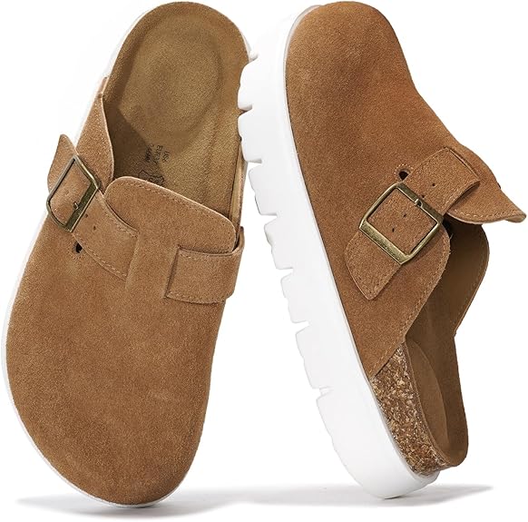 Project Cloud Genuine Leather Platform Clogs for Women Footwear - Memory Foam Arch Support Cork Footbed Casual Shoes & Mules for Women 2025 (Benton Chunky)