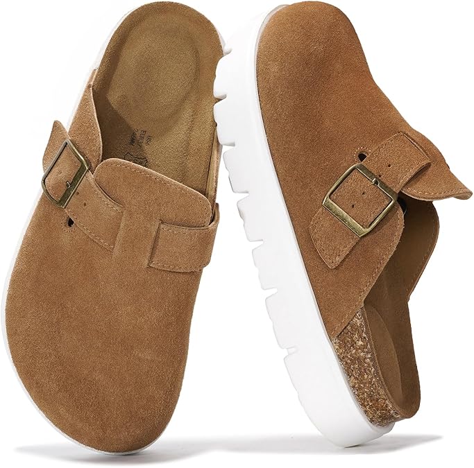 Project Cloud Genuine Leather Platform Clogs for Women Footwear - Memory Foam Arch Support Cork Footbed Casual Shoes & Mules for Women 2025 (Benton Chunky)