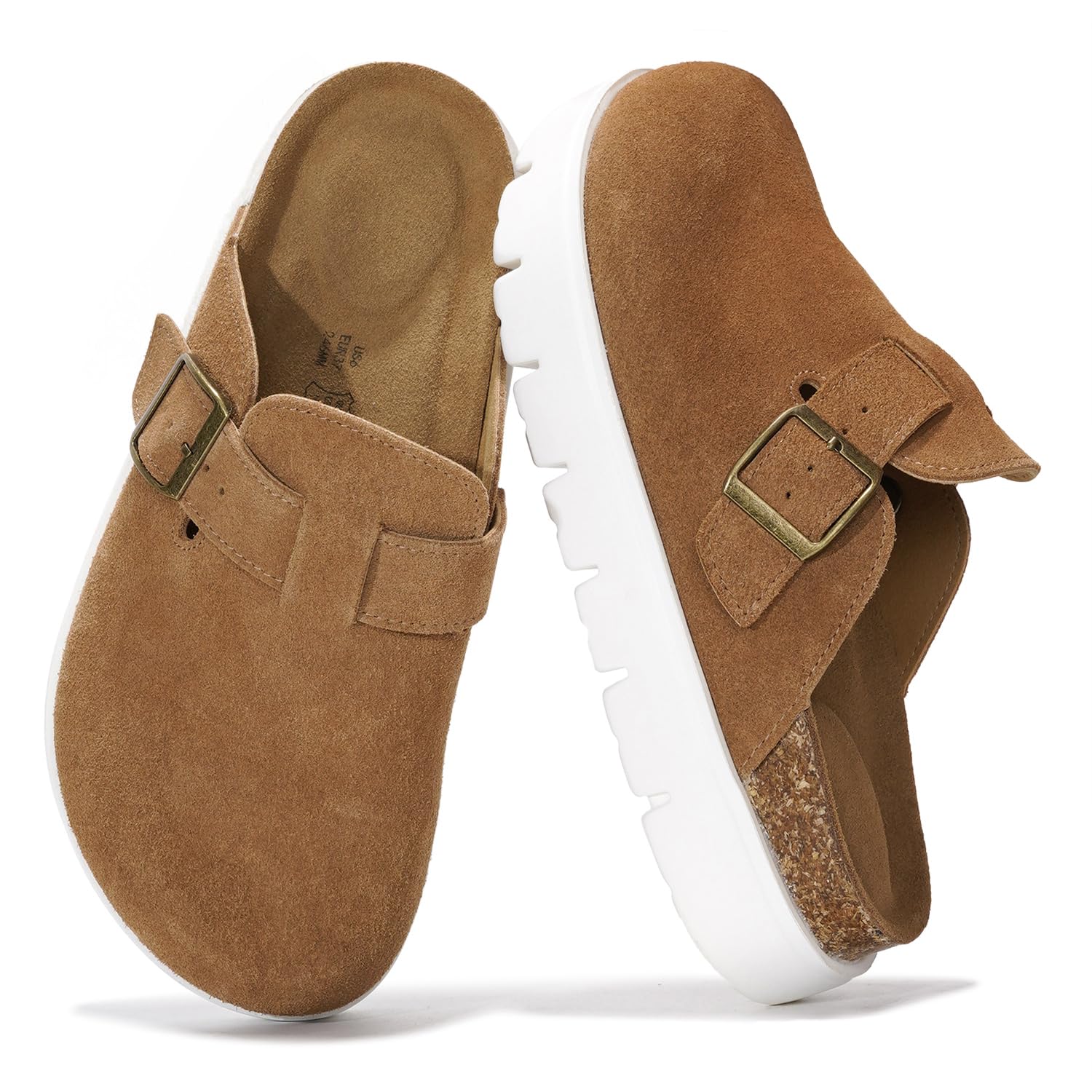 Project Cloud Genuine Leather Platform Clogs for Women Footwear - Memory Foam Arch Support Cork Footbed Casual Shoes & Mules for Women 2025 (Benton Chunky)