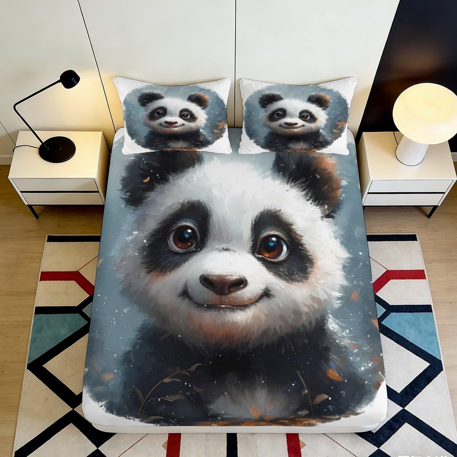 3D Printed Panda Forest Fitted Sheet Microfiber Non Slip Bed Cover for Bedroom Dorm Mattress Protection Decor 140x200x25cm
