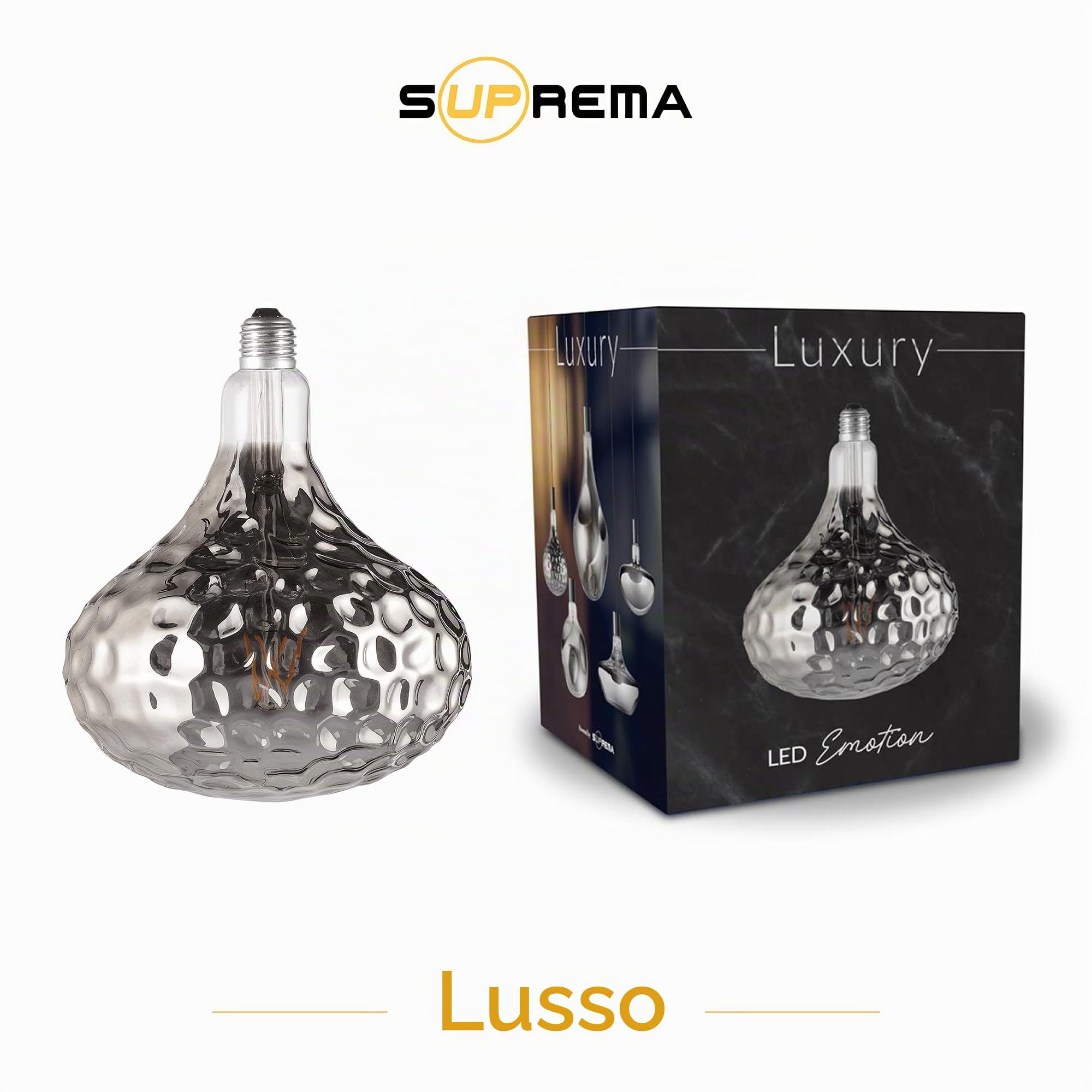 Suprema, Lampadina LED Decorativa Giant, Dimmerabile, Luce Calda, Attacco E27 (Smoke vetro lavorato)