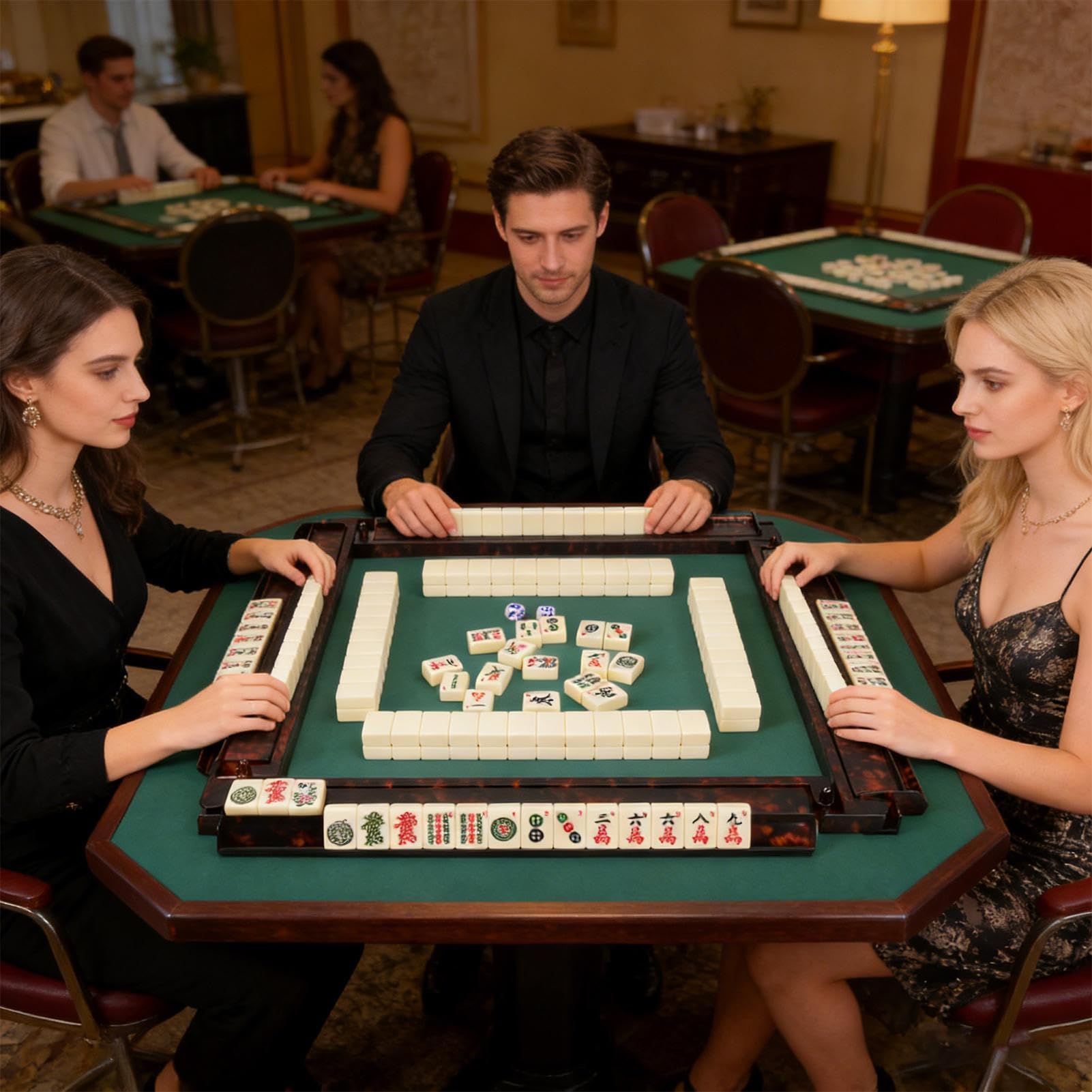 Genérico Soporte para Mahjong con Empujador Organizador de Montaje Rápido | Soporte para Fichas de Mahjong con Empujador Incluido para Jugadores Aficionados Sala de Juegos Hogar Reuniones Familiares
