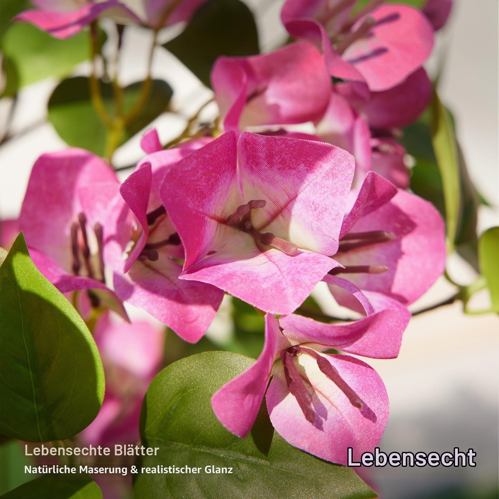 VeriNatural Künstliche Bougainvillea 120 cm mit Topf, UV-beständig | PE-Blätter, kräftig pinke Blüten, formbare Zweige, 3,5 kg Standgewicht, für Wohnzimmer, Balkon, Terrasse und Büro