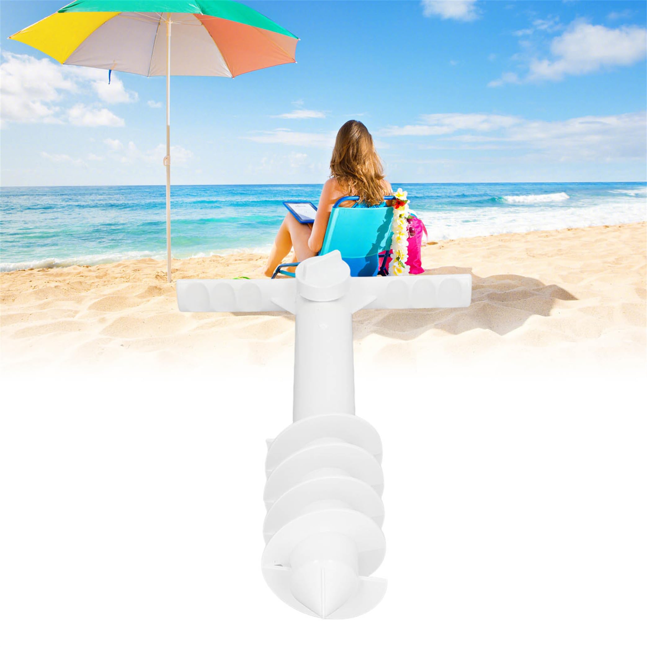 TUEQE Beach Umbrella Sand Anchor Multifunction Safe Umbrella Holder Stand with 5 Spiral Screw for Beach Lawn Water Park, Ideal for Outdoor Use for Sun Shade, Wind Resistance, Easy Setup