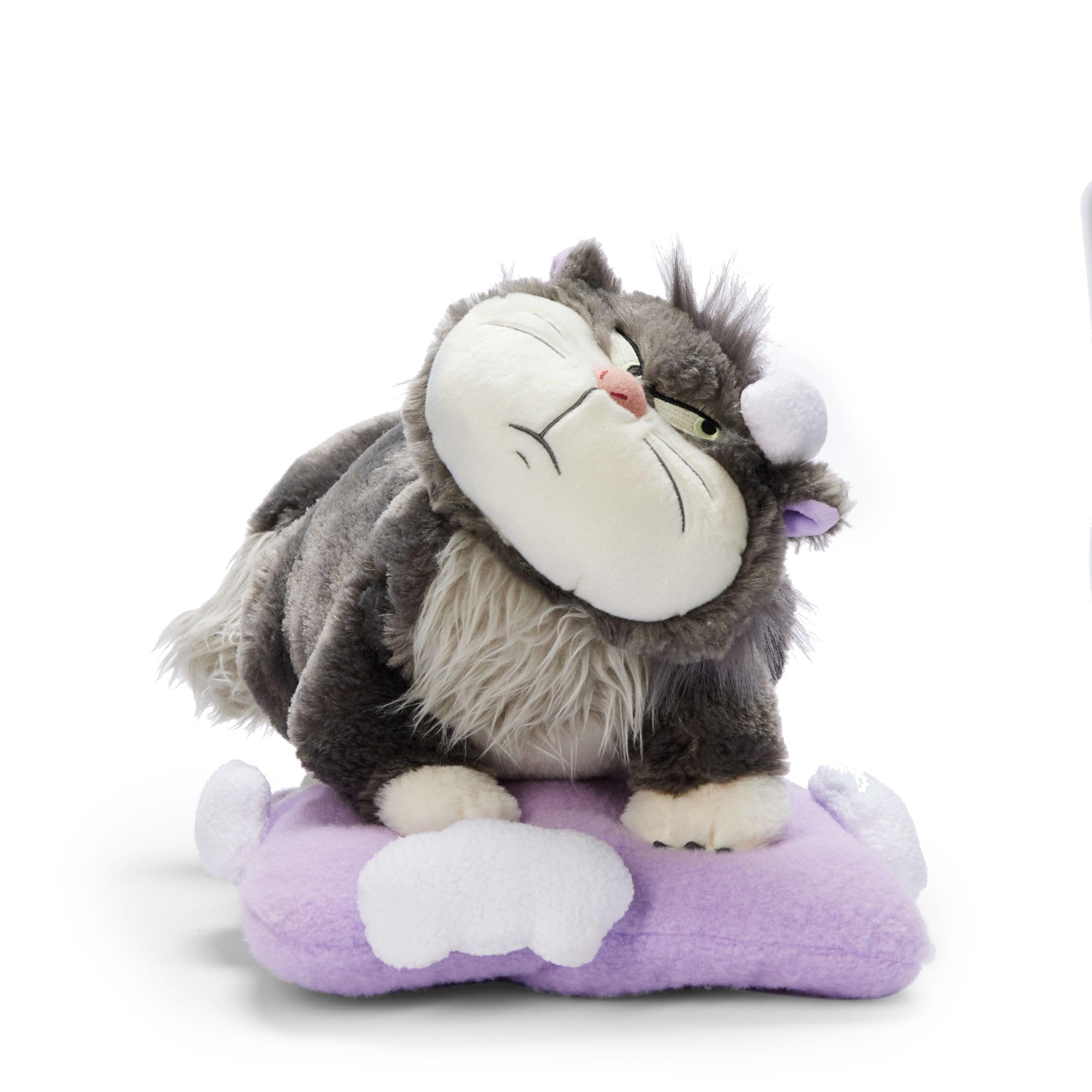 Disney Store Official Lucifer Plush, Cinderella, 28cm / 11", Fluffy Black & White Cat Soft Toy on Purple Pillow, Suitable from Birth, 0+