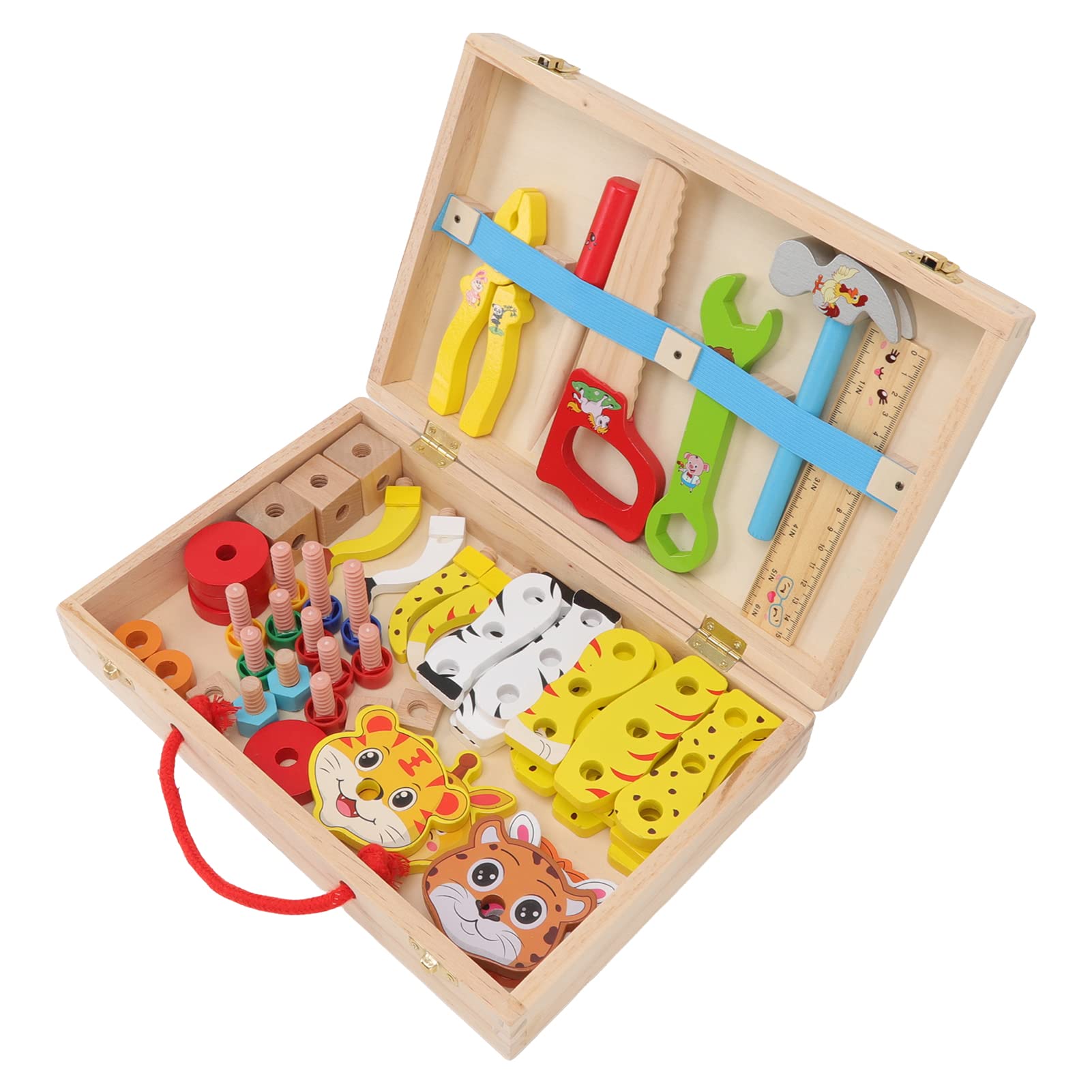 Herramienta de Madera Caja de Herramientas de Juguete Construcción Educativa de Bricolaje Segura Juguetes para Niños para el Desarrollo de Habilidades Lógicas 30 X 6,5 X 20 Cm