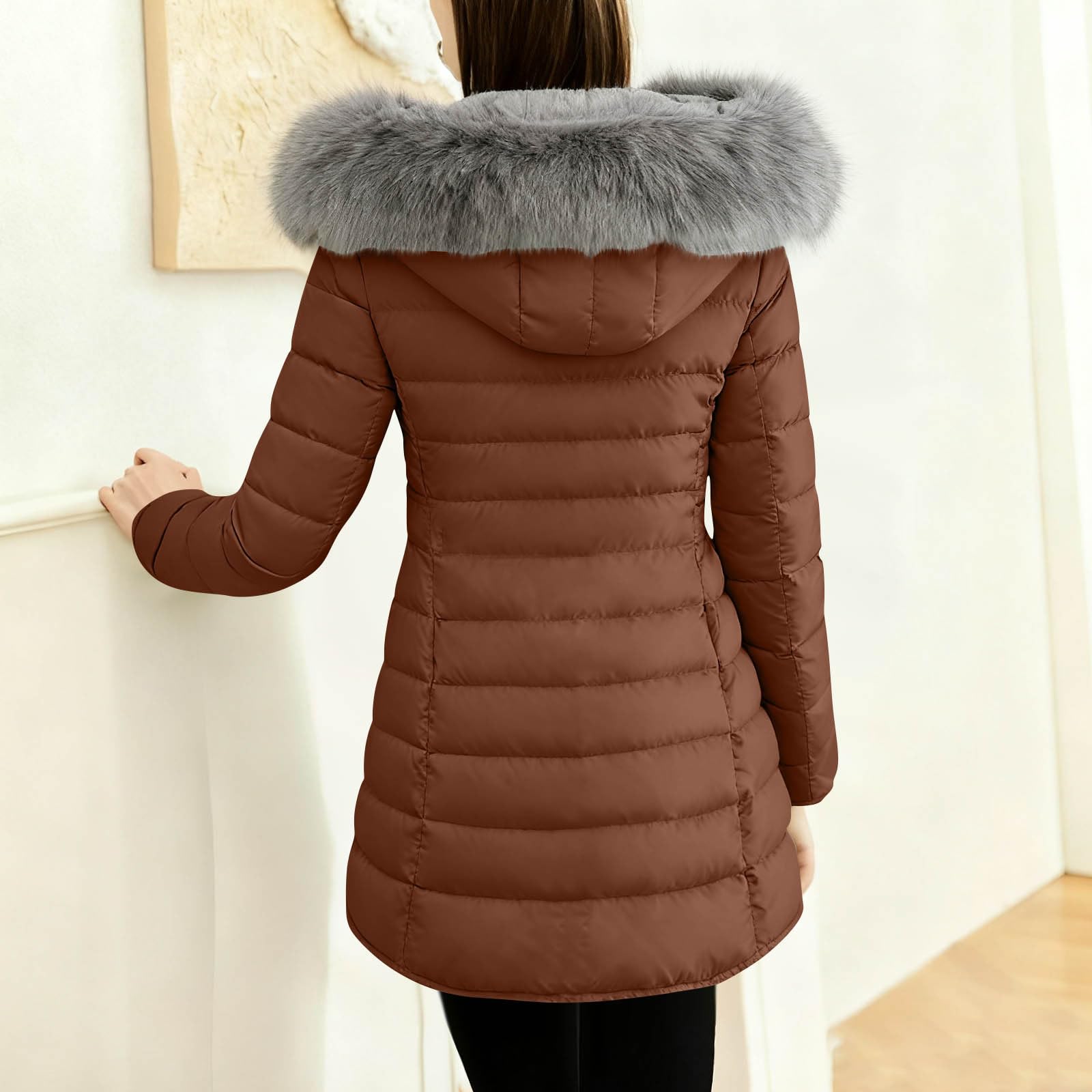 HAOLEI Abrigos de Invierno para Mujer,Abrigo Largo Invierno Chaqueta Acolchado Cálido Abrigos Gruesa Plumifero Chaquetas Polar Elegante Parka Prueba de Viento con Capucha para Diario y Al Aire Libre