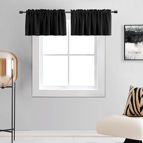 Miniatura 1 de DONREN Cenefas de cortina opacas de 18 pulgadas de largo para ventanas, 2 paneles de cenefas opacas para ventana de sótano con bolsillo para barra