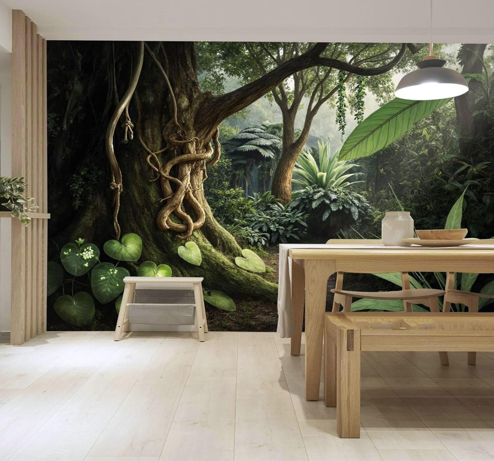 3D Papier Peint Frais En Relief Forêt Tropicale Lianes Vert Tendre Feuilles