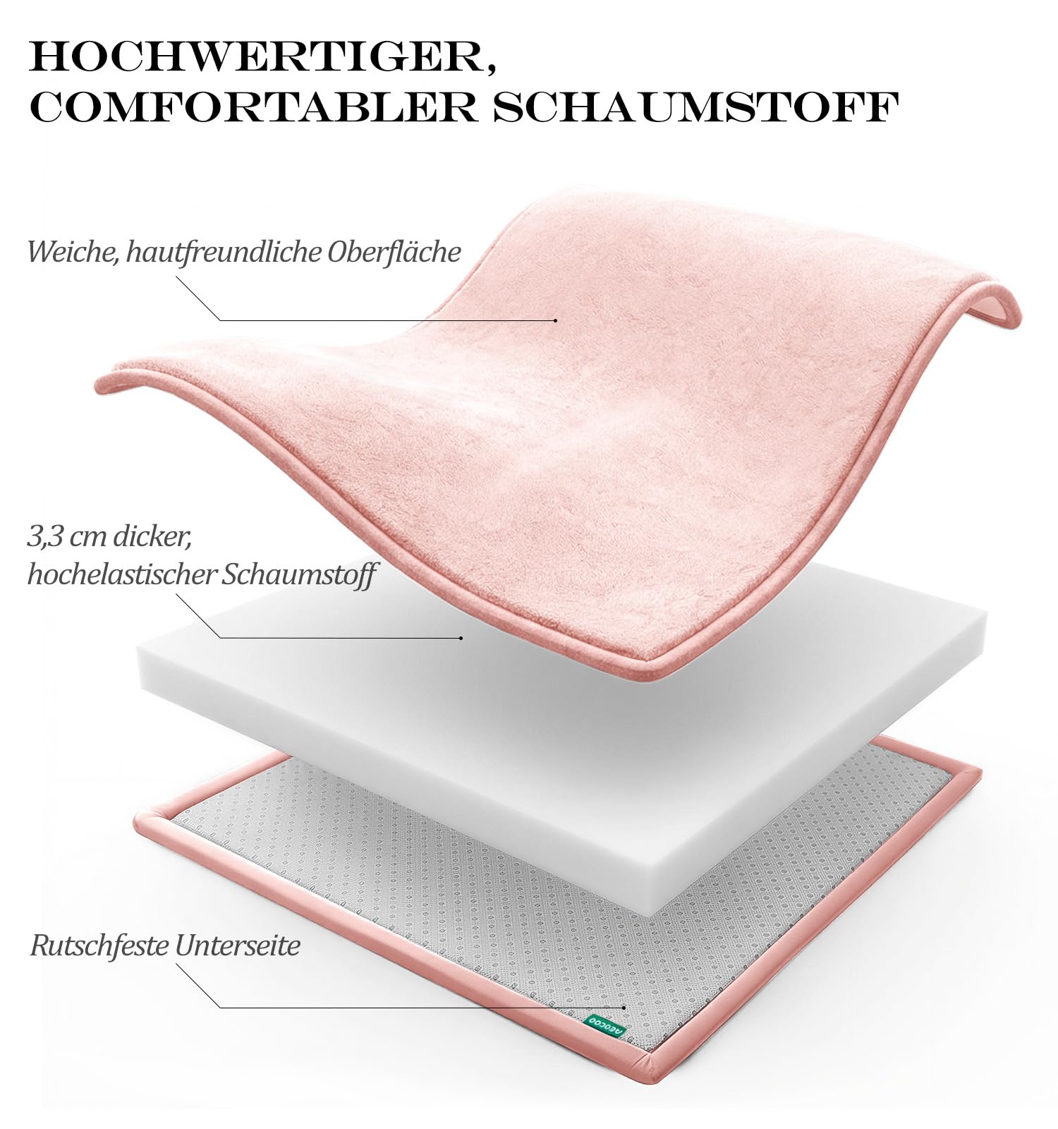 AEOCOO Krabbelmatte Baby 180x200 cm – 3,3 cm extra Dicke Krabbeldecke & Spielmatte aus Schaumstoff, rutschfest, für Laufgitter, Wohnzimmer Kinderteppich, Rosa