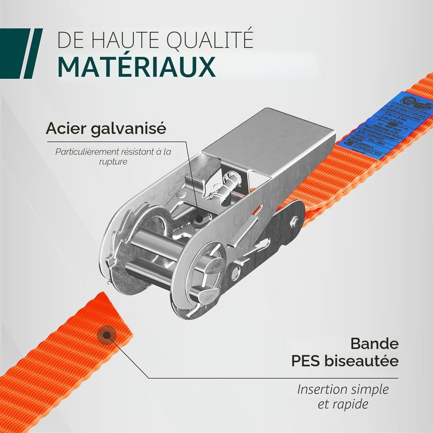CargoVA - Sangles Robustes 800kg [Lot de 4] - Certifiées TÜV/GS & DIN - Largeur 25mm - Idéales pour Les Applications Professionnelles [10M]