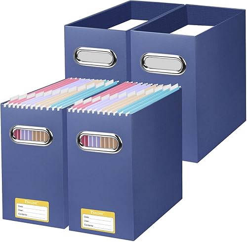 Miniatura 14 de BALEINE Caja organizadora de archivos, organizador de carpetas de archivos de cartón con asa para tamaño carta, caja de archivos plegable portátil