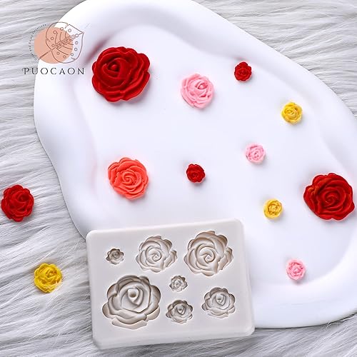 Miniatura 5 de Puocaon Moldes de arcilla polimérica de rosas mini moldes de silicona de flores para la fabricación de aretes de arcilla polimérica 7 cavidades de