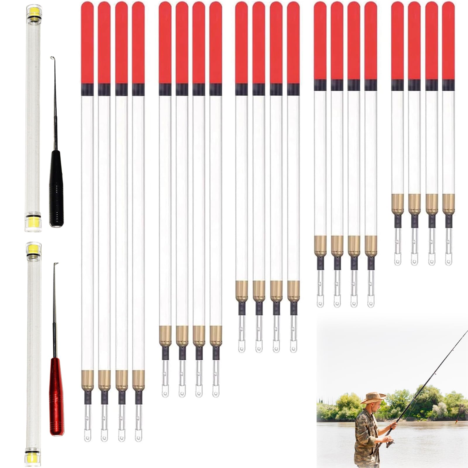 Satiskid Ultimate Fishing Combo: 20Pcs Waggler Fishing Floats Set + 2Pcs Stainless Steel Hook Removers - Complete Coarse Fishing Tackle for Stillwater & Running Water