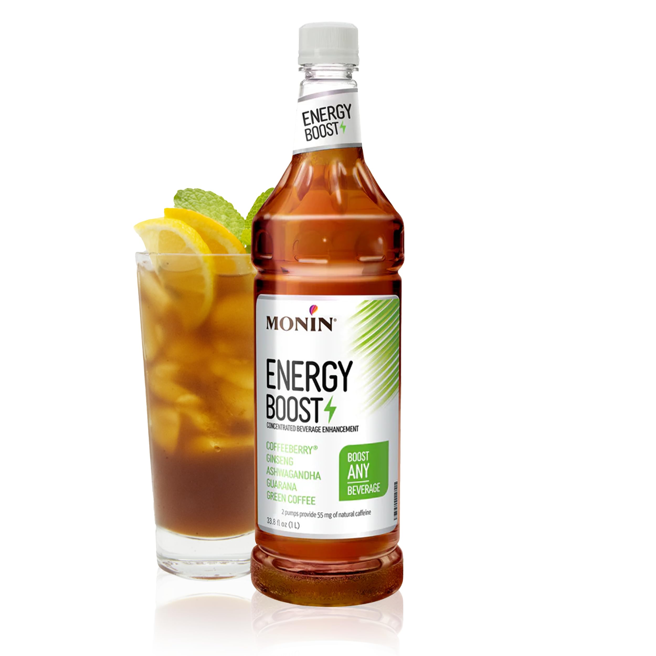 Energy Boost, Liquid Energy Supplement, Subtle Tea Flavor, Zero Added Sugar, Great for Coffee, Soda, & More, Low-Calorie, Contains Natural Caffeine, Gluten-Free, Clean Label (1 Liter + Pump)