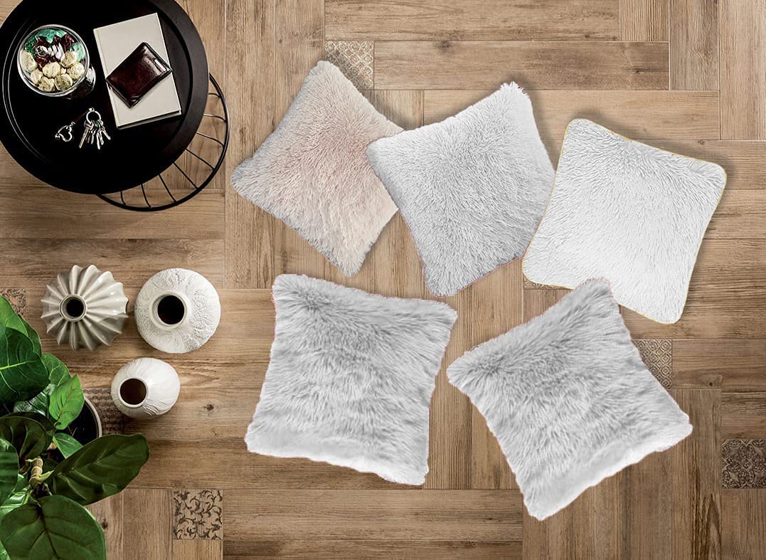 Small Faux Fur Throw Pillow Covers-12" x 12",Set of 5 - Soft Fleece Cushion Cases - Fuzzy Fluffy Cozy for Sofa Bed Decor Couch Bedroom Without Insert. (White)-picture-27