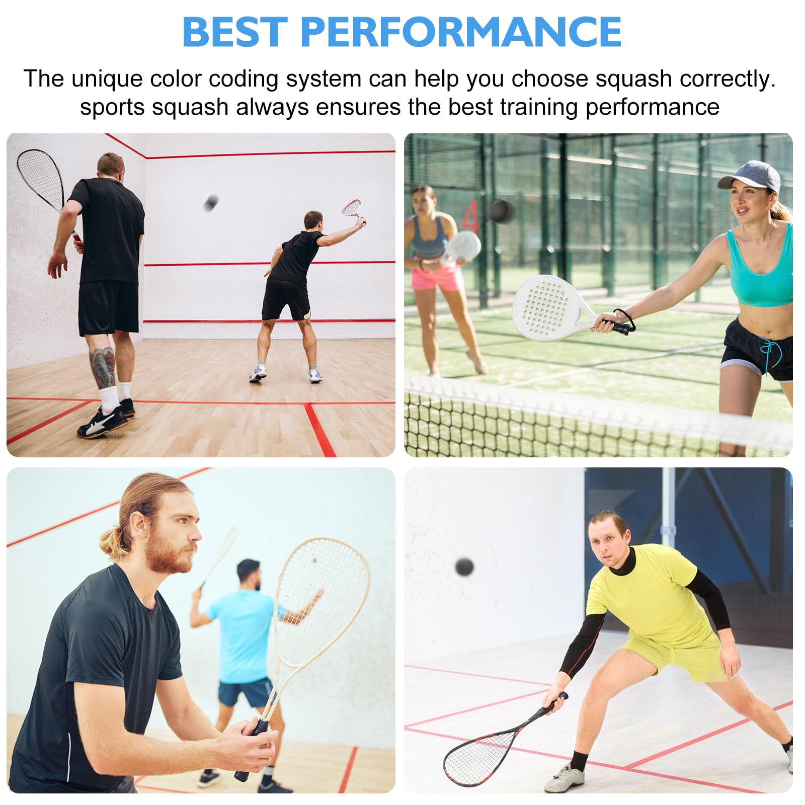 4 bolas de squash: pelota de squash de alto rebote, competición oficial, pelota de squash profesional para principiantes, competencia y entrenamiento (puntos amarillos dobles, puntos amarillos