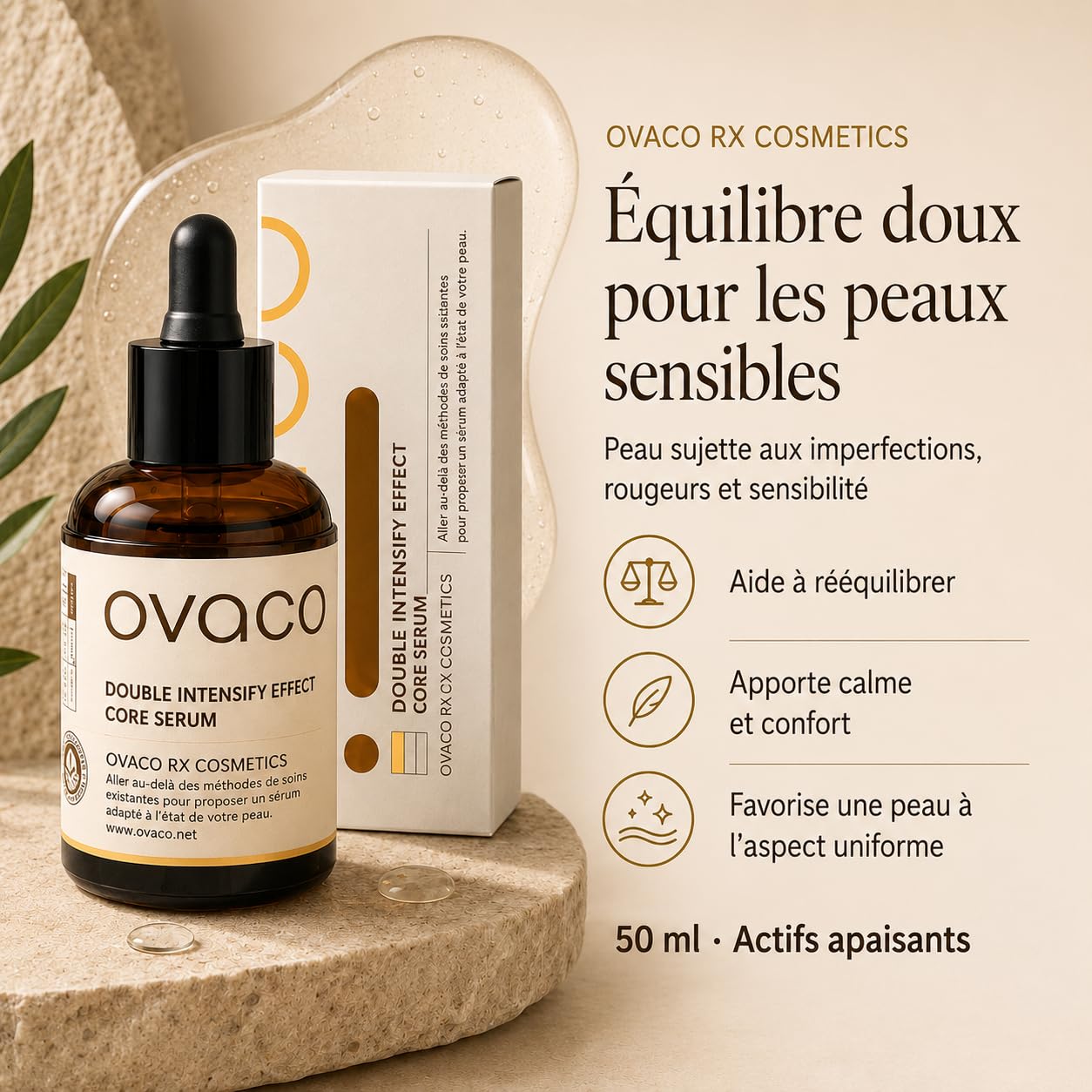Ovaco Sérum Double Intensify 50 ml | Texture gel, Absorption rapide, Usage matin et soir, Format 50 ml