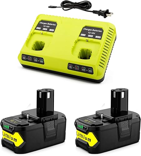 Powilling Paquete de 2 baterías de repuesto de 8.0Ah 18V para batería de litio Ryobi 18V P102 P103 P105 P107 P108 P109 con cargador de batería P117