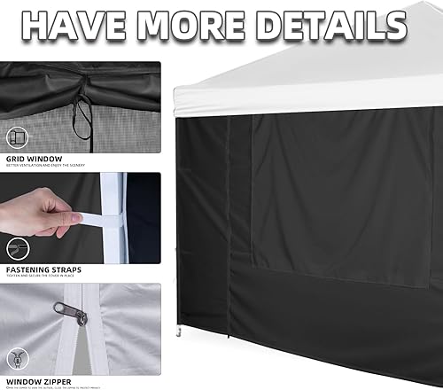 Miniatura 10 de Pared lateral de sombrilla, pared solar con puerta y ventana para toldo desplegable de 10 x 10 pies, pierna recta, pared instantánea para toldos al