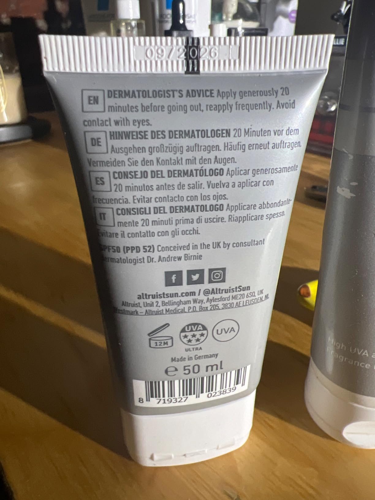 Altruist Dermatologist Sunscreen Fluid Spf50 - Superior 5-Star Uva Protection By Dr Andrew Birnie; Premium Antioxidant Face Protection - 50ml
