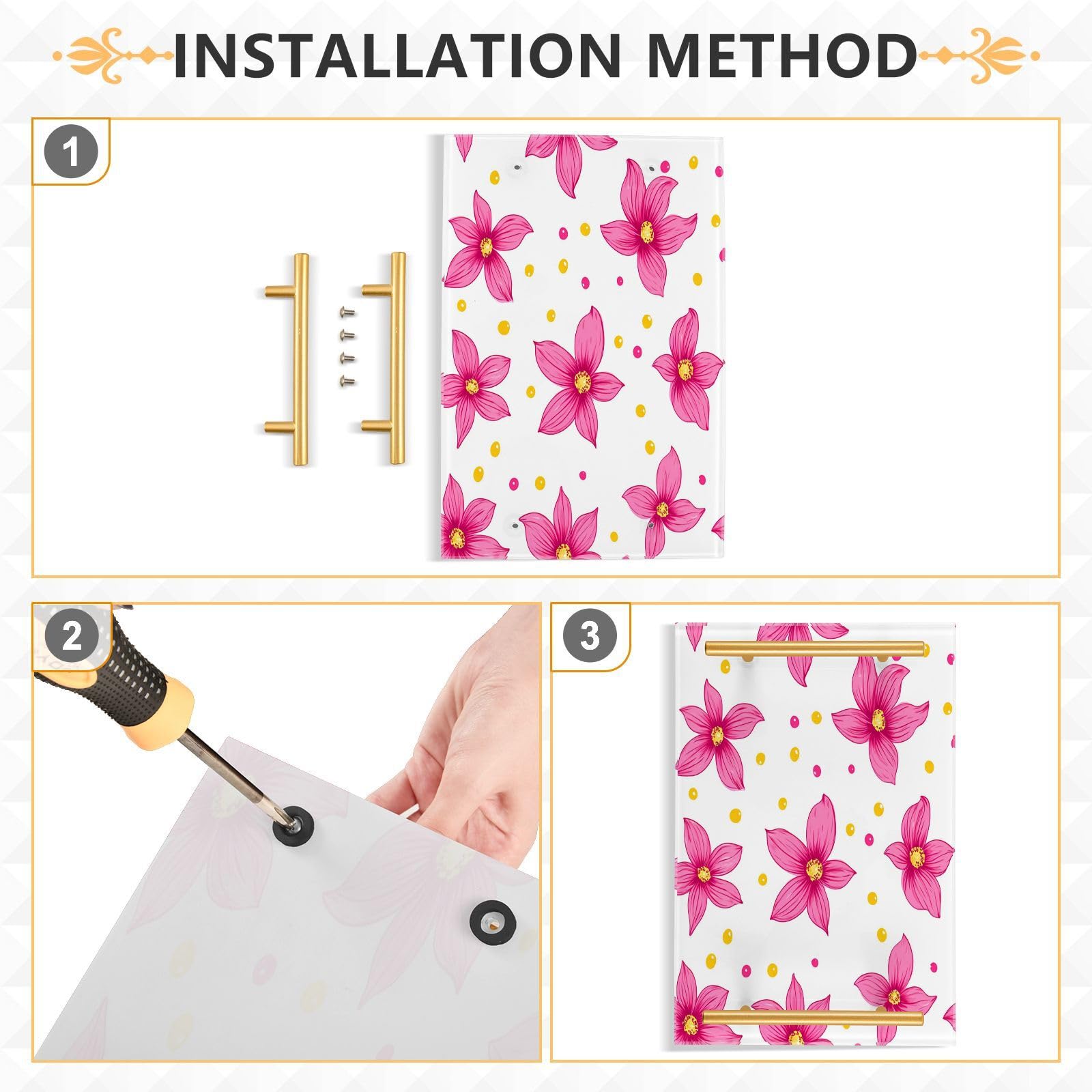 GUIJI Flower and Polka Dot Acrylic Tray, Perfume Cosmetic Jewelry Decorative Trays Bathtub Organizer, Living Room Kitchen Serving Tray with Gold Handles