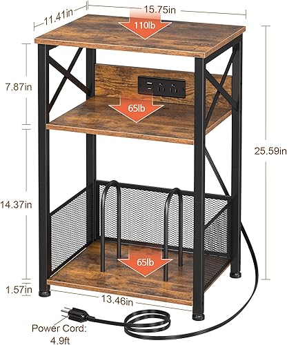 Miniatura 4 de AMHANCIBLE HETCD01BR-1 - Soporte para tocadiscos con estación de carga, soporte para tocadiscos con armario de almacenamiento, mesa auxiliar de 3