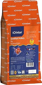 Intan Goldfish Pellets Fish Food | Big Floating Pellets for Fish | Daily Nutrition Fish Feed for Health & Growth |Big Pouch 1 Kg Pellet Size - 2.5 mm Dia, Pack of 1,All Life Stages