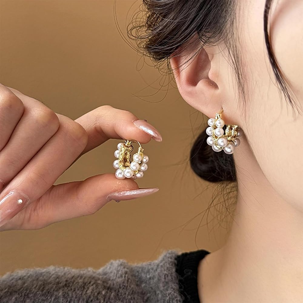 Charmire Gold Hoop Earrings For Women 14K Gold Earrings For Women Pearl Hoops