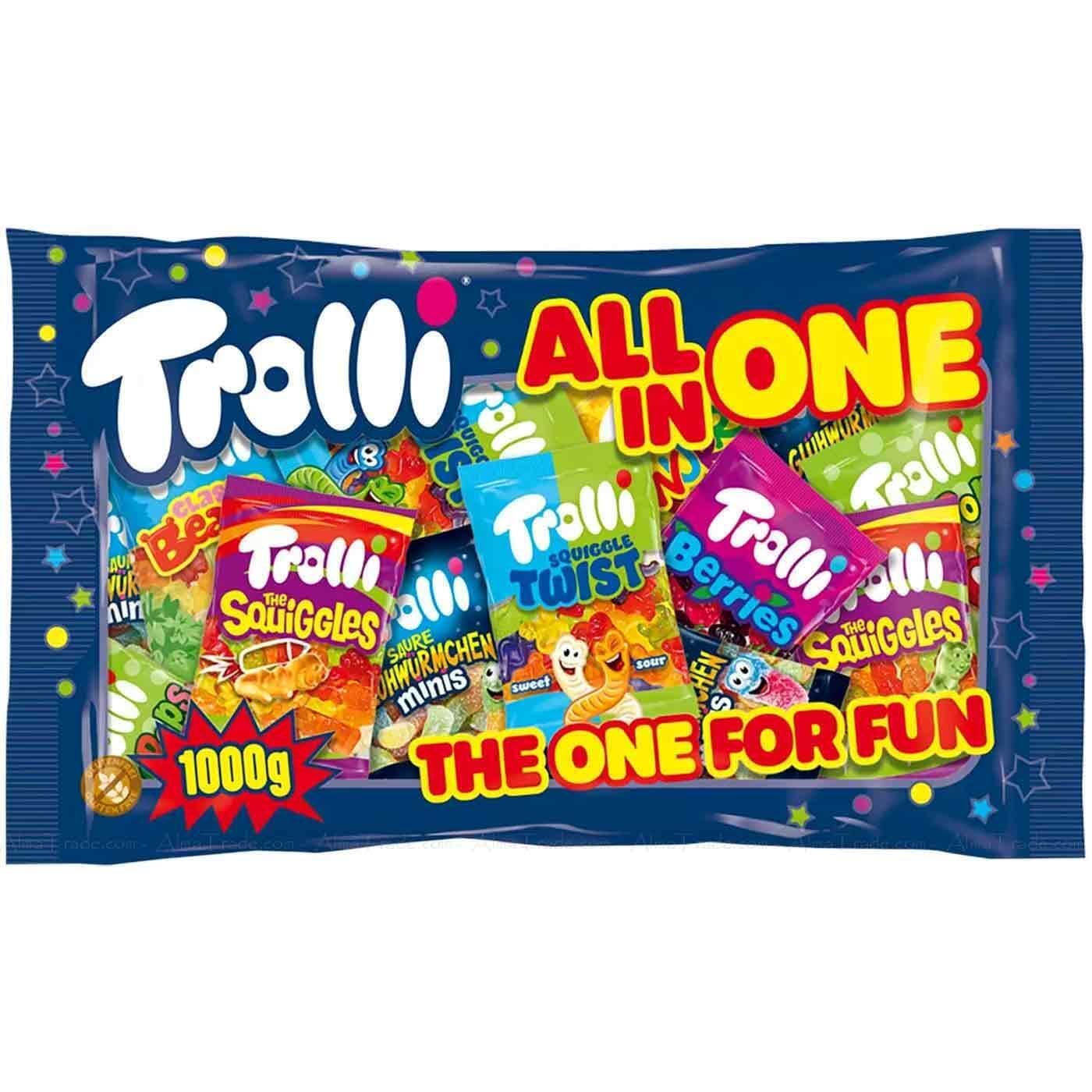 Trolli All IN One The One for Fun Mix Colorful Fruit Gums Fun | Share Pack 1 Kg | Individual Packed - Mini Bags | Fruity & Chewy Sweet Bag | Ideal for Birthday Parties | Sold by ESSENTIAL PRODUCTS