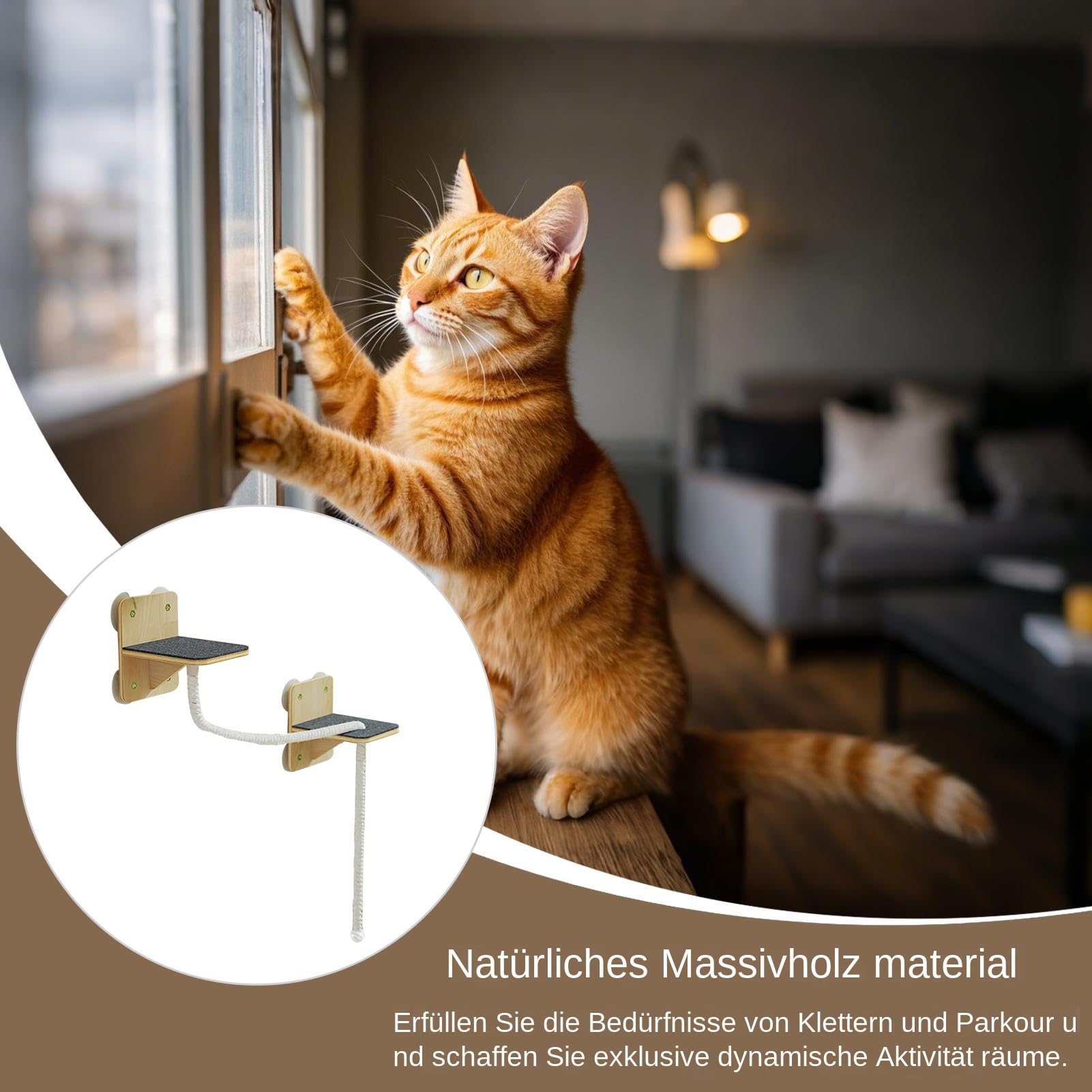 Katzen Wandregale | Indoor Kletterwand Mit Kratzpfosten,Natürliches Kletterspielzeug Für Fensterbereich