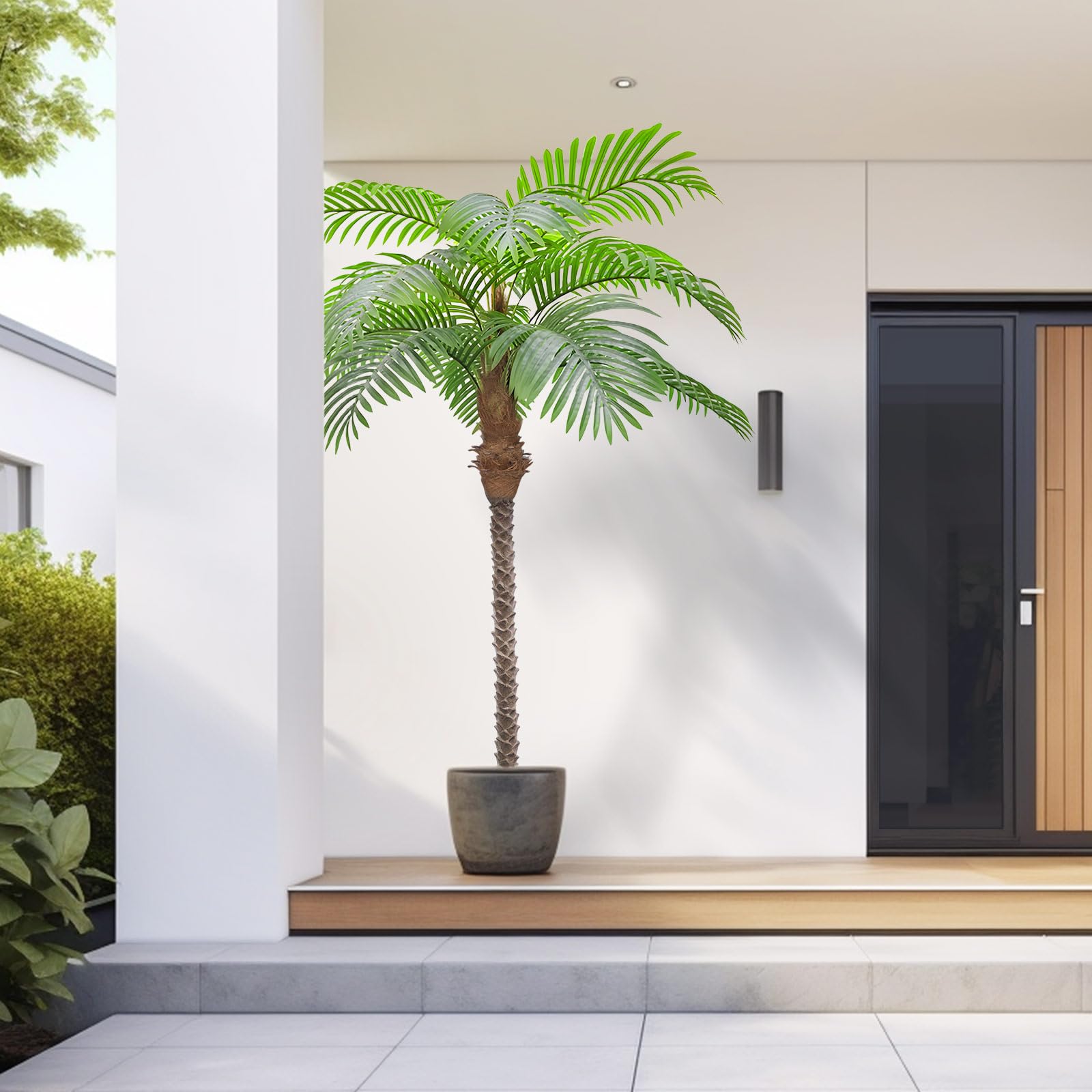 AnTing Artificial Palm Trees 7.5ft 15Leaves Tall Fake Tree for Outdoor, Large Palm Trees for Patio Pool Home Office Decor ?Increased UV Protection??1 Pack?